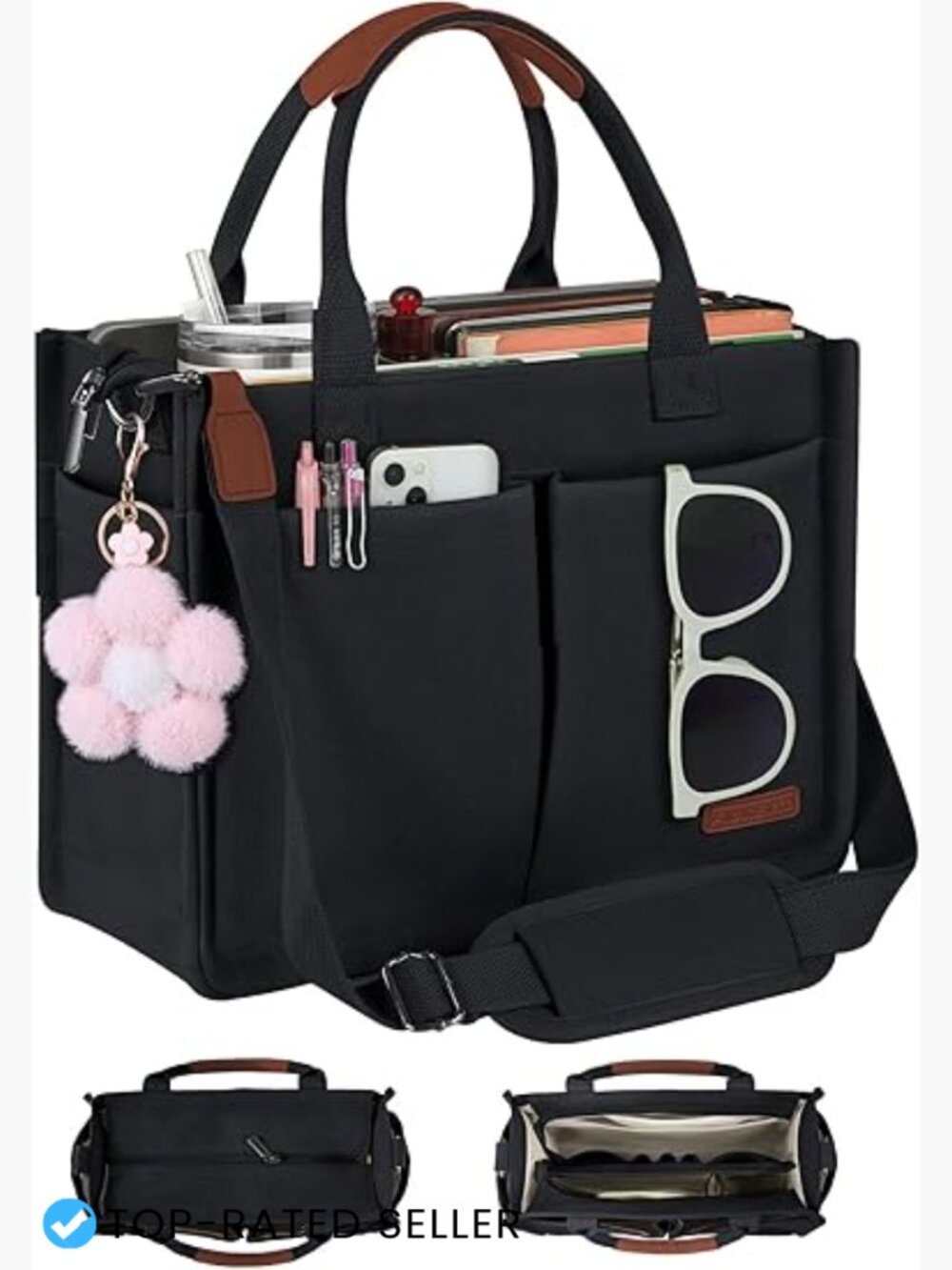 Canvas Tote Bag with Multiple Compartments and Luggage Sleeve